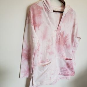 Melloday Pink Tie Dye Pullover Hoodie Sweatshirt Womens Size Small Oversized